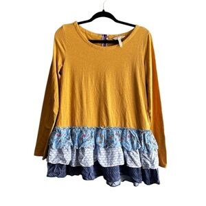 Matilda Jane Weekend Vibes Mustard Yellow Tunic Blouse Top Colorful Ruffle - Med